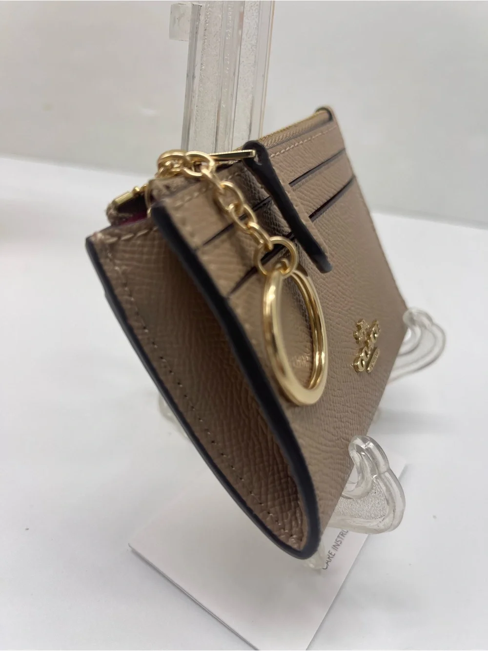 Coach Mini Skinny Crossgrain Leather Id Card Zip Closure Case M/Taupe NWT